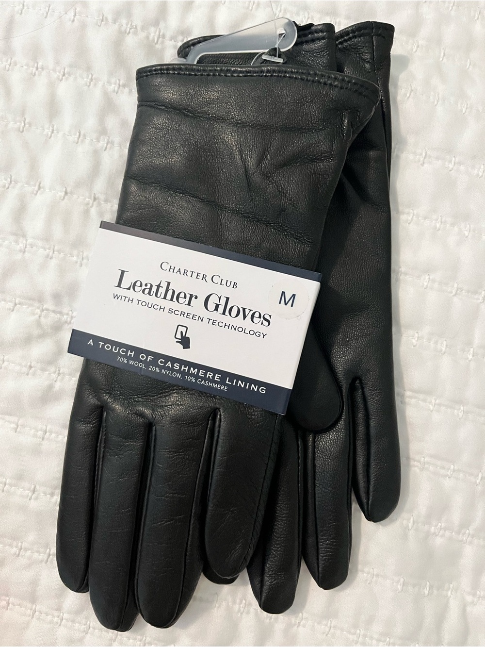 Charter Club Black Leather Touchscreen Gloves cashmere